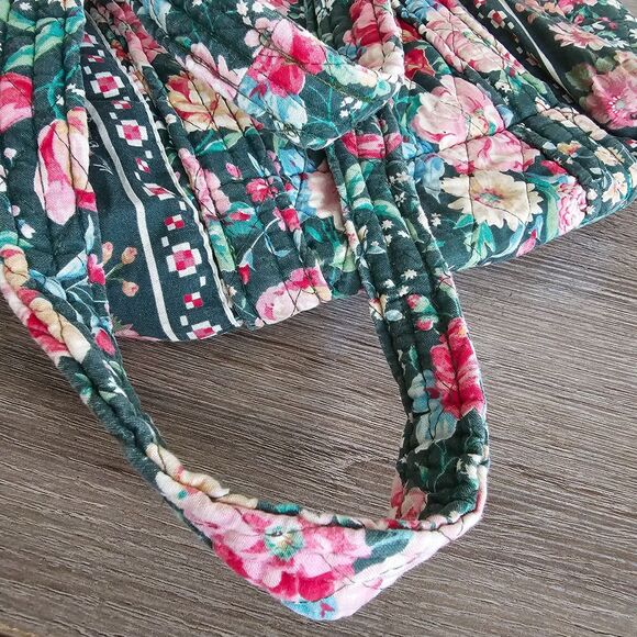 Vintage Vera Bradley Quilted Small Duffel Bag Boston Floral Garden Dark Green - Picture 2 of 6